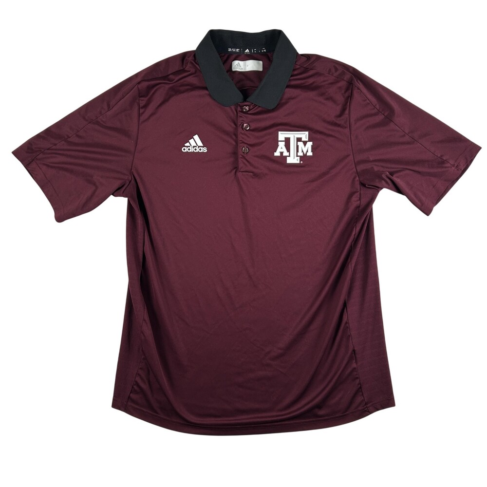 Texas A&M Aggies Polo Shirt Mens Large Red NCAA Football Adidas Climalite Golf